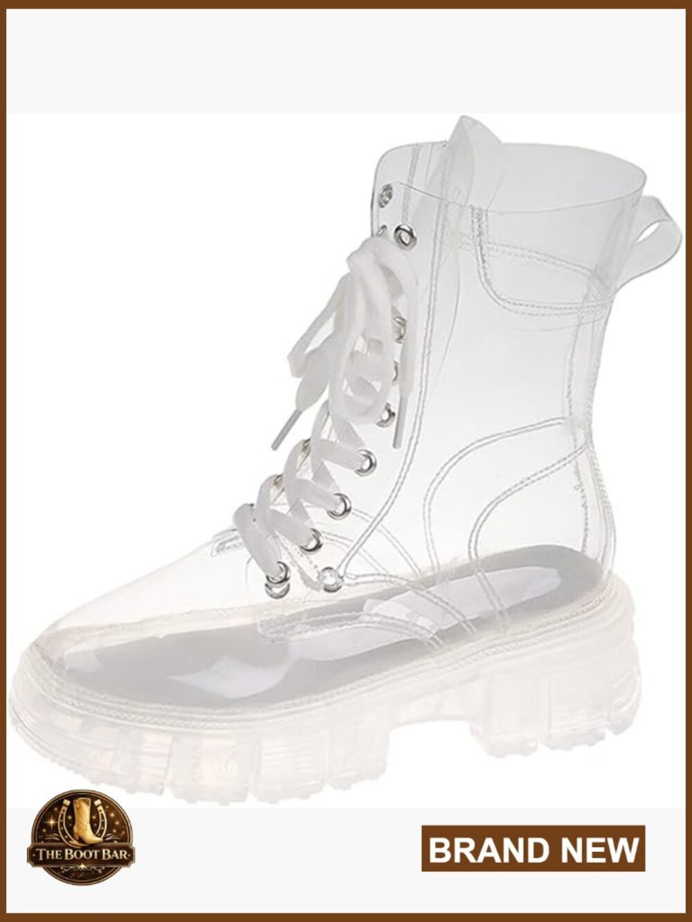 Transparent PVC Platform Combat Ankle Boots Waterproof Lace Up Shoes